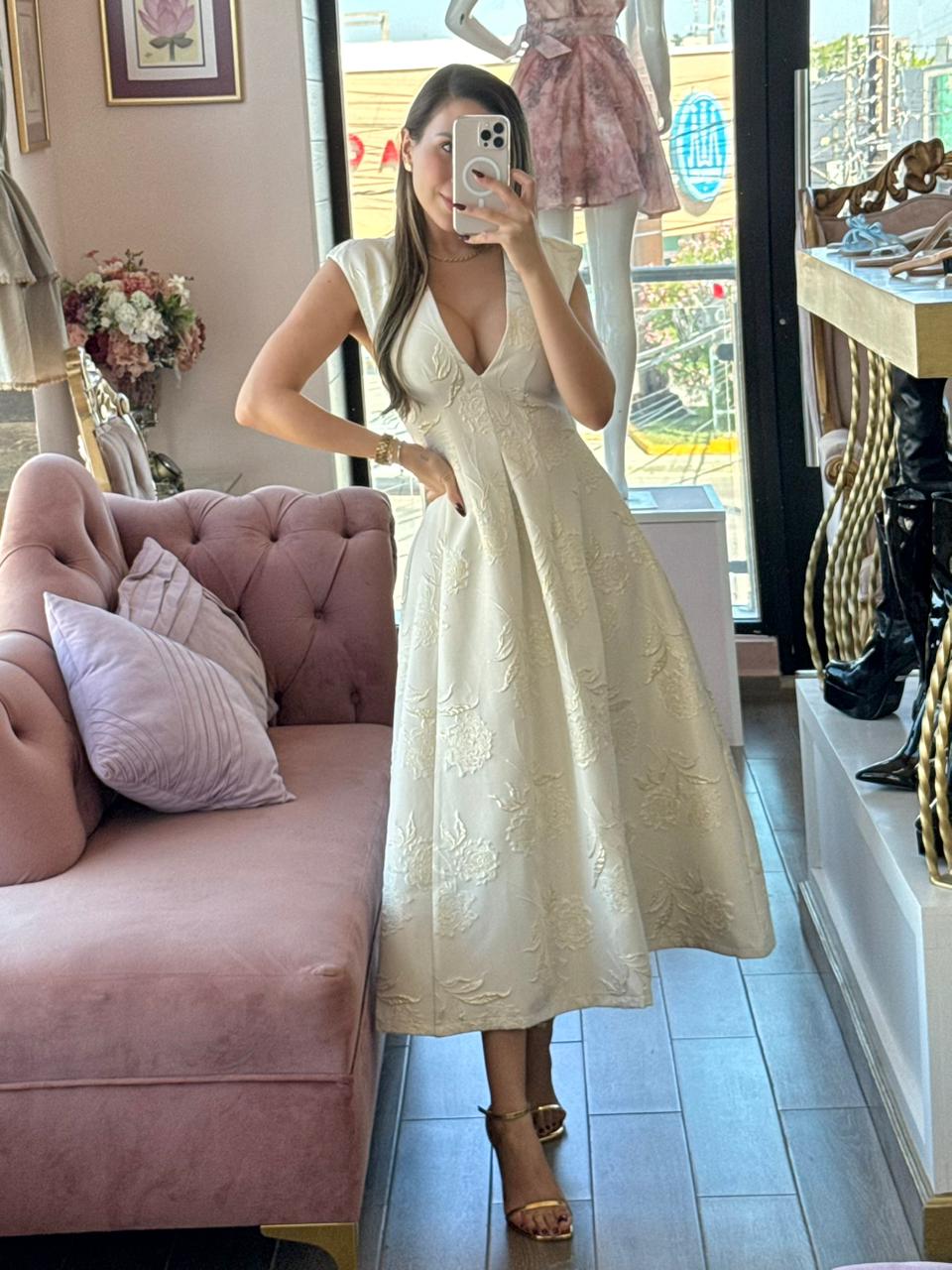 Vestido midi escote V estampado floral