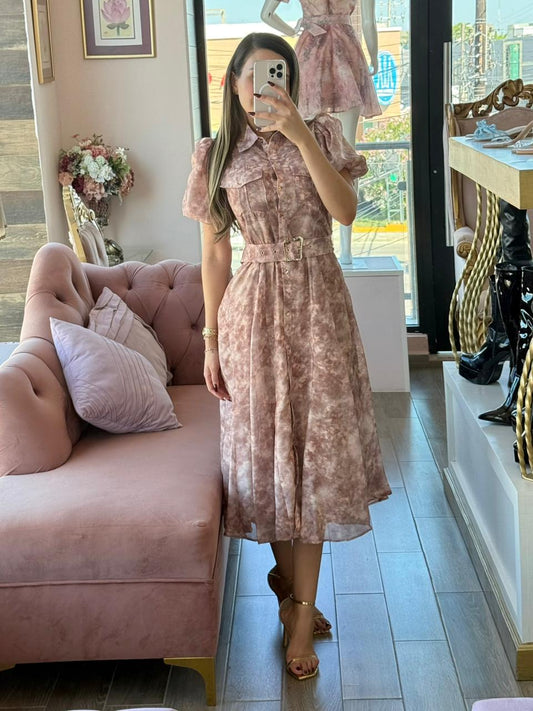 Vestido midi camisero con estampado