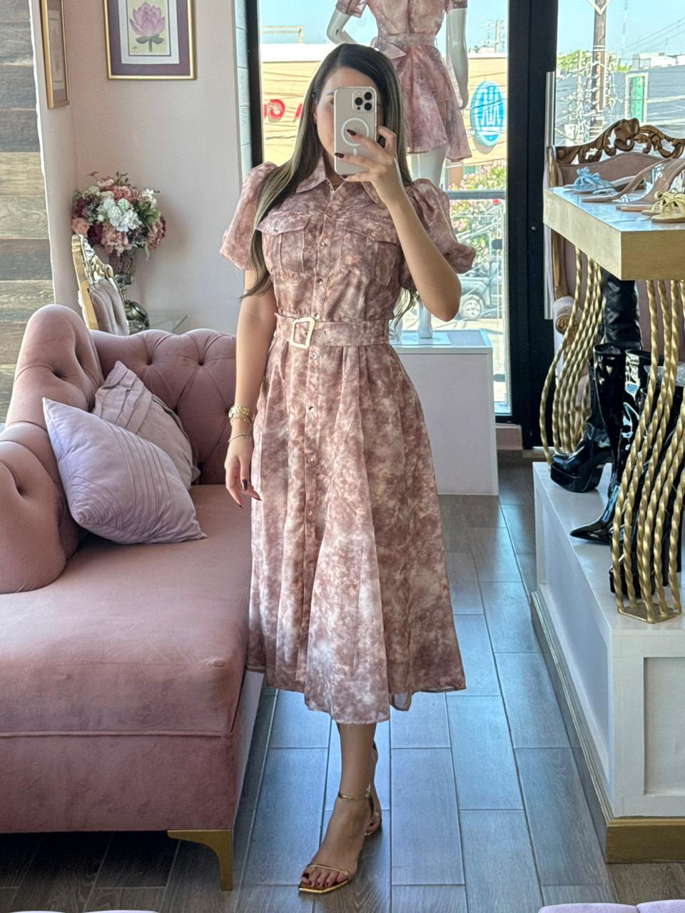 Vestido midi camisero con estampado