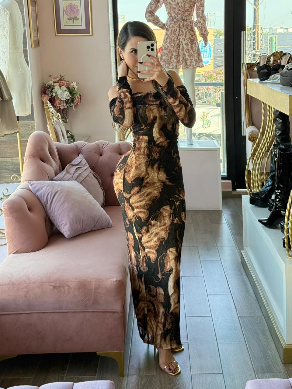 Vestido largo ajustado estampado