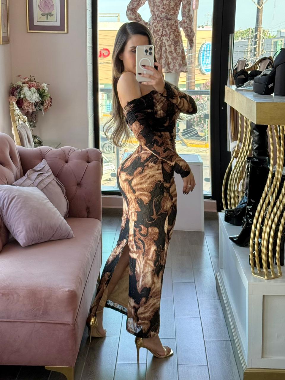 Vestido largo ajustado estampado