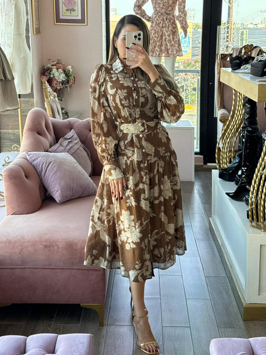 Vestido midi camisero con estampado floral