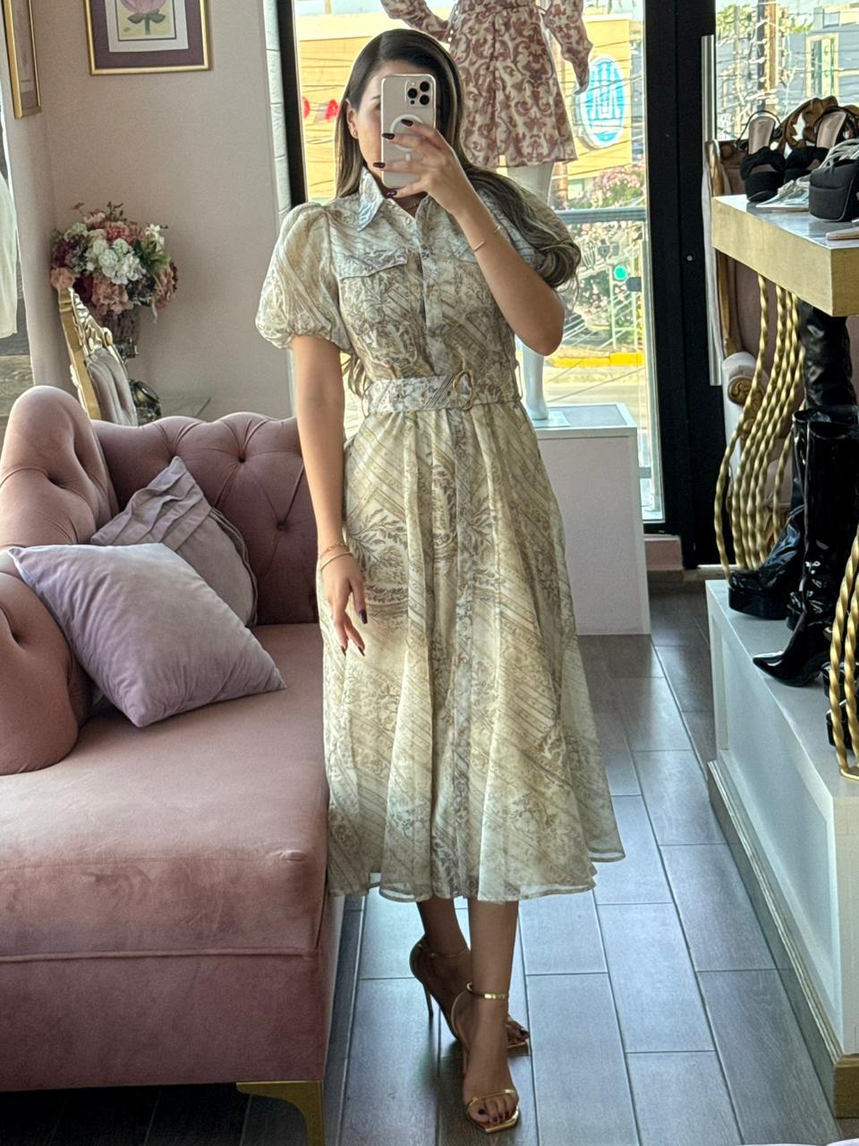 Vestido midi camisero con estampado