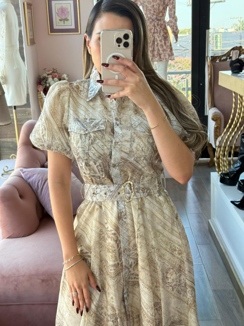 Vestido midi camisero con estampado