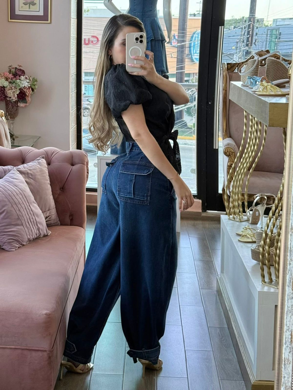 Jeans Denim tiro alto de corte amplio