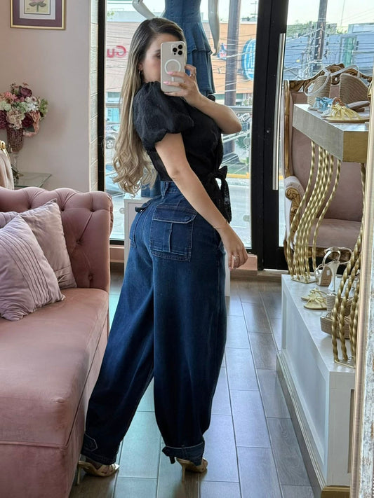 Jeans Denim tiro alto de corte amplio