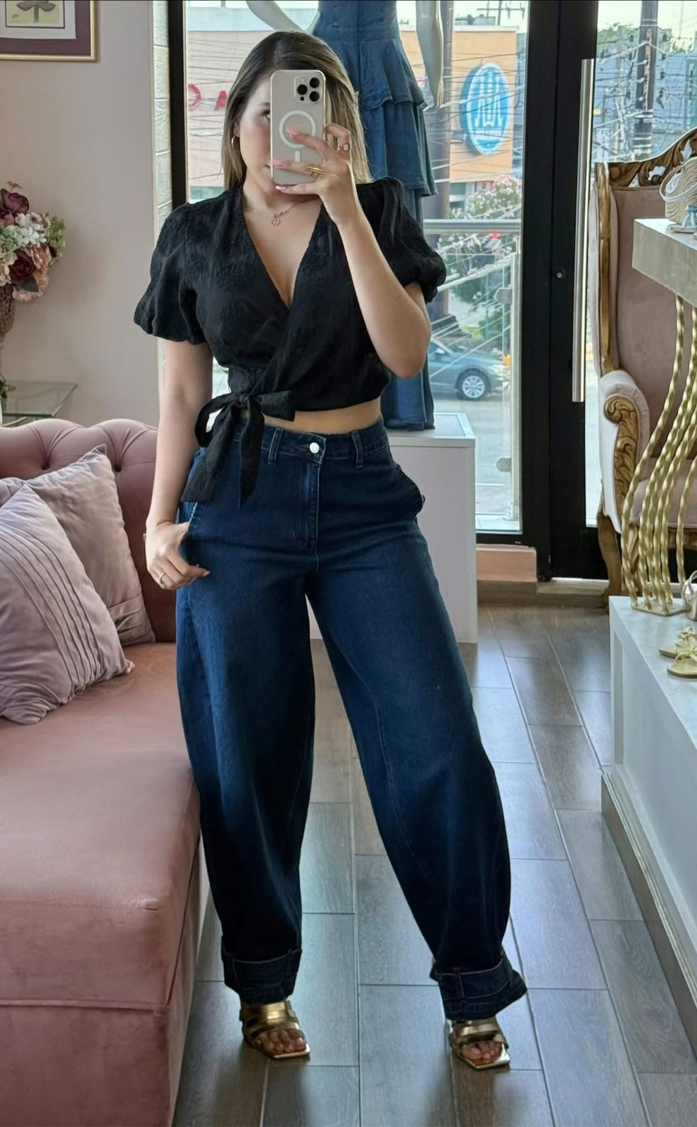 Jeans Denim tiro alto de corte amplio