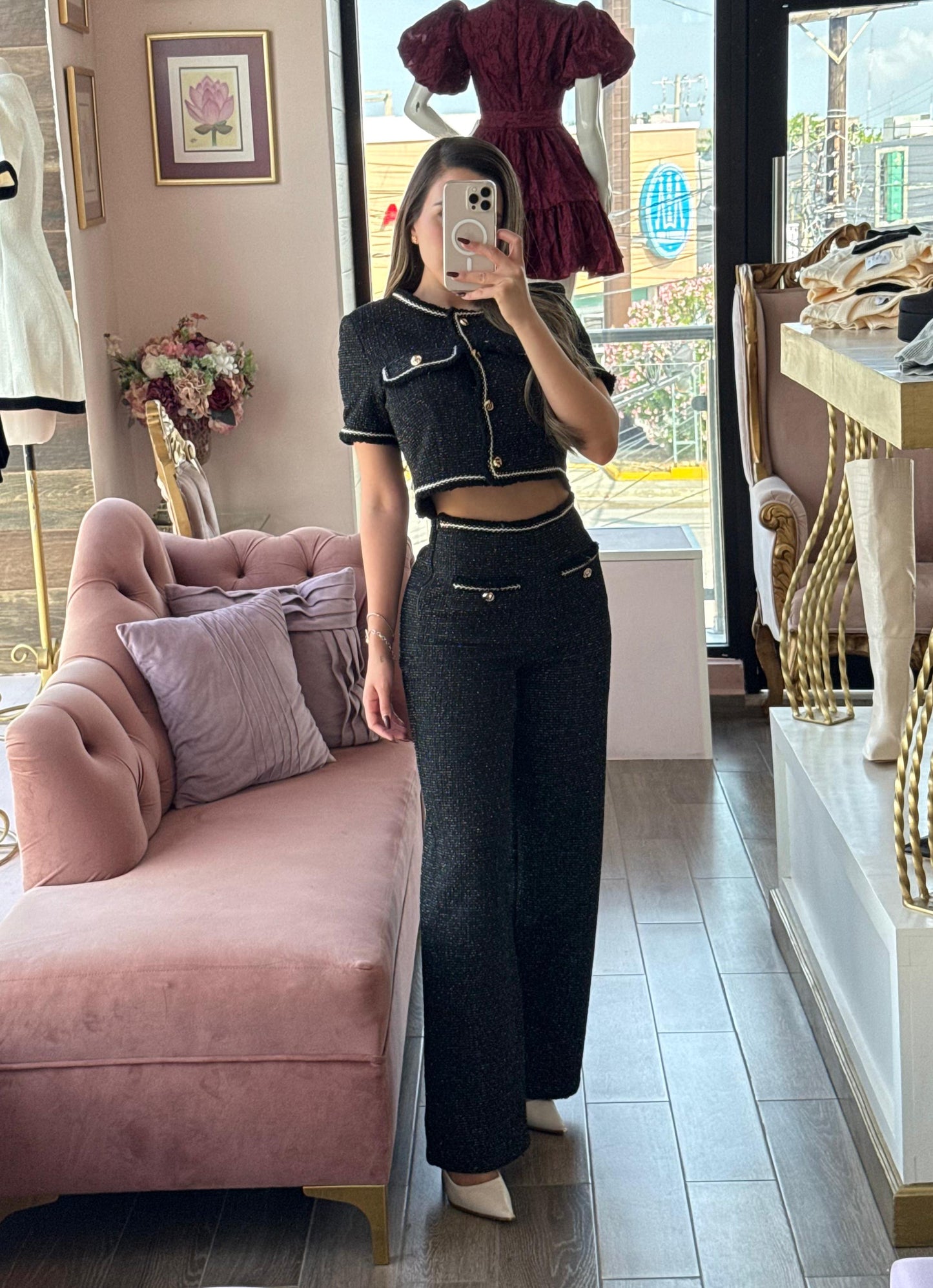 Set de tweed con detalles en contraste