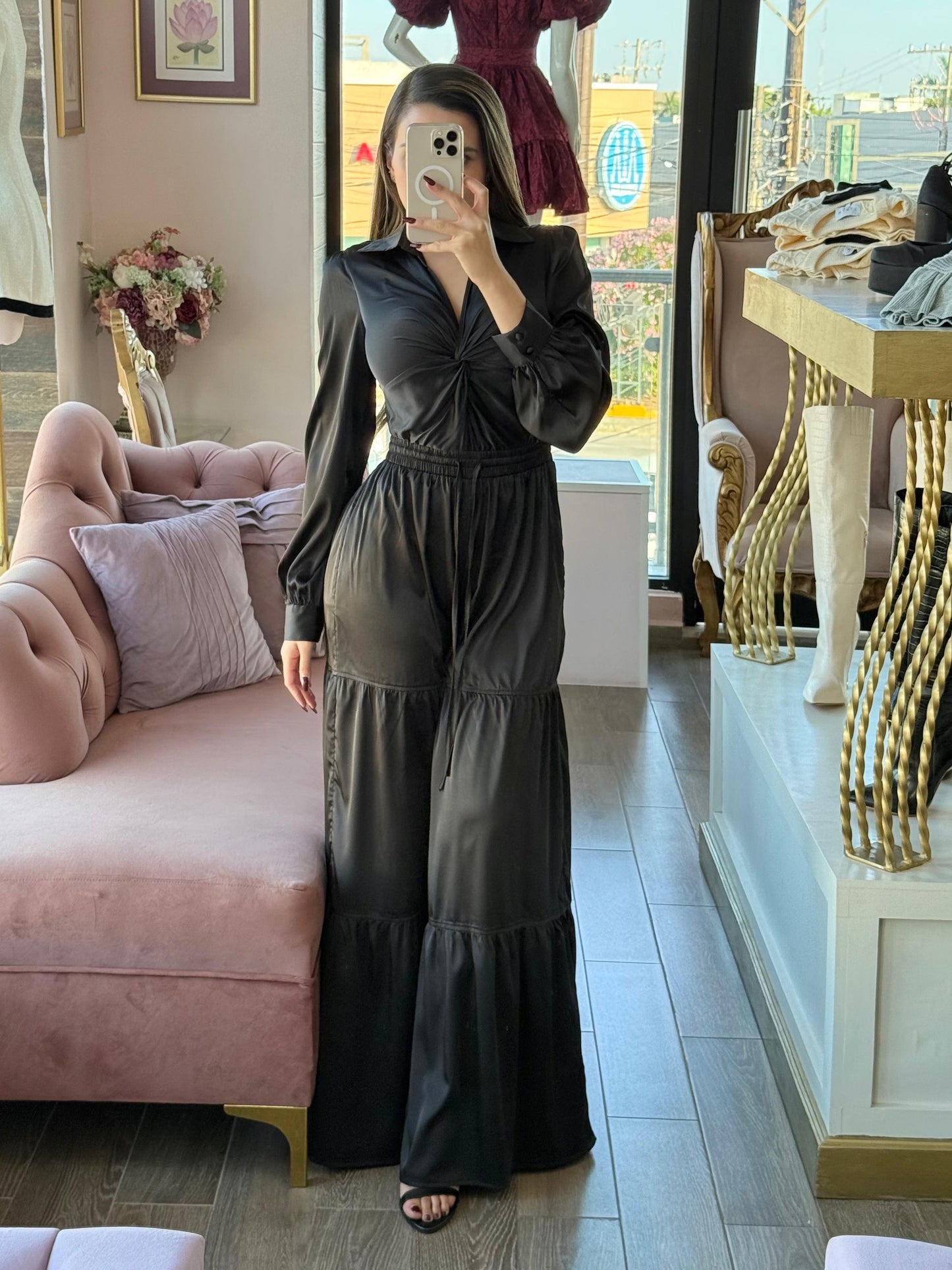 Palazzo con ajuste en cintura,caída amplia