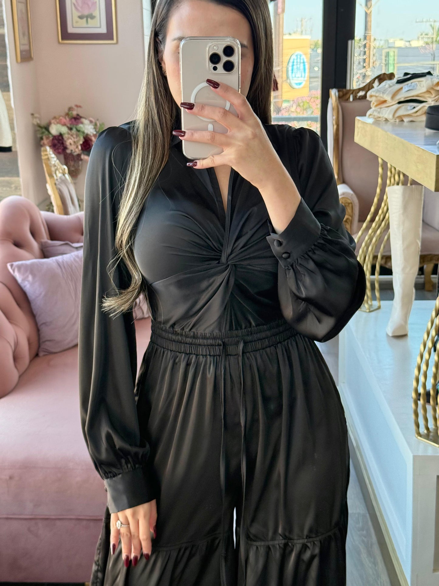 Palazzo con ajuste en cintura,caída amplia