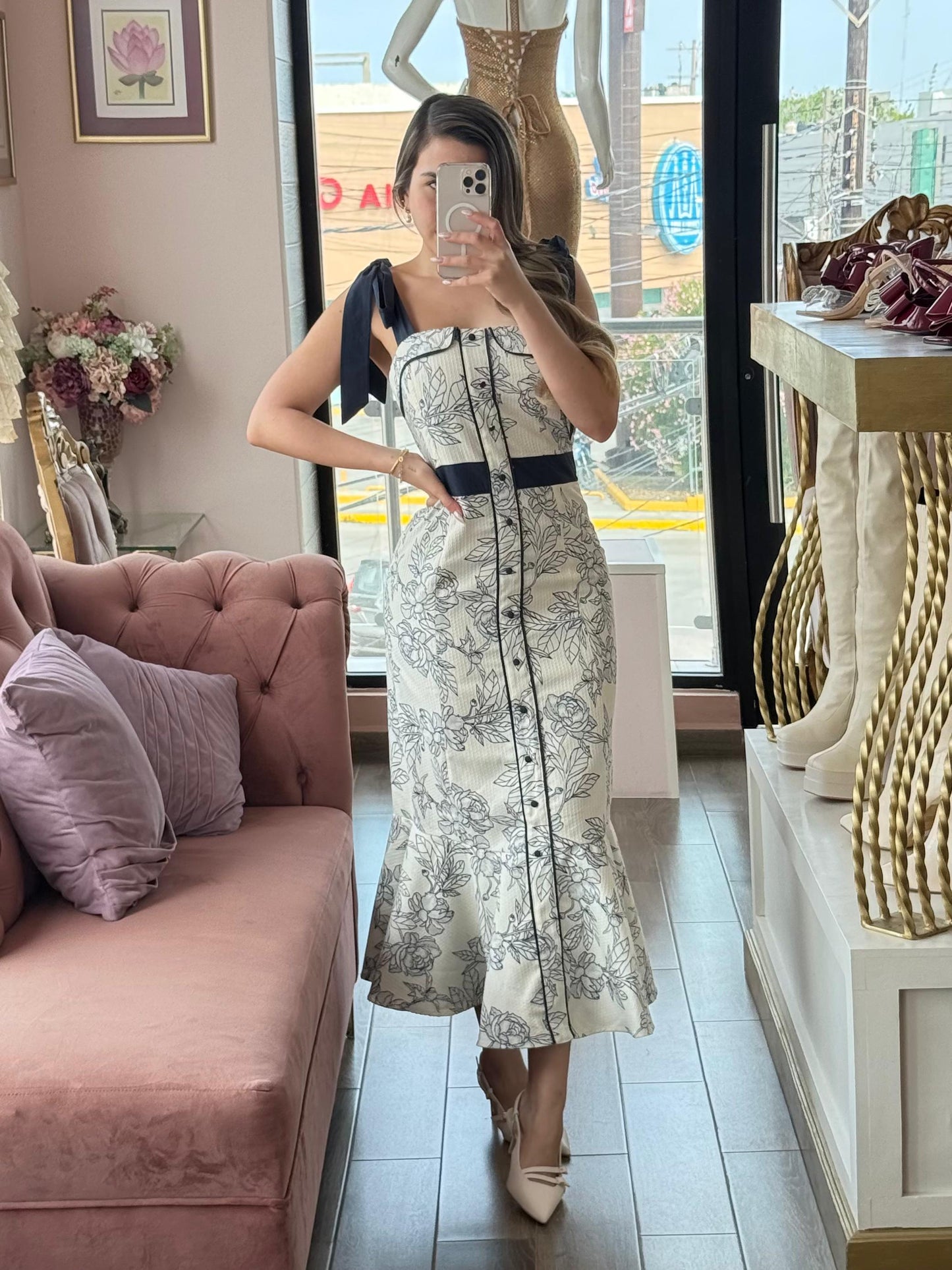 Vestido midi con estampado floral