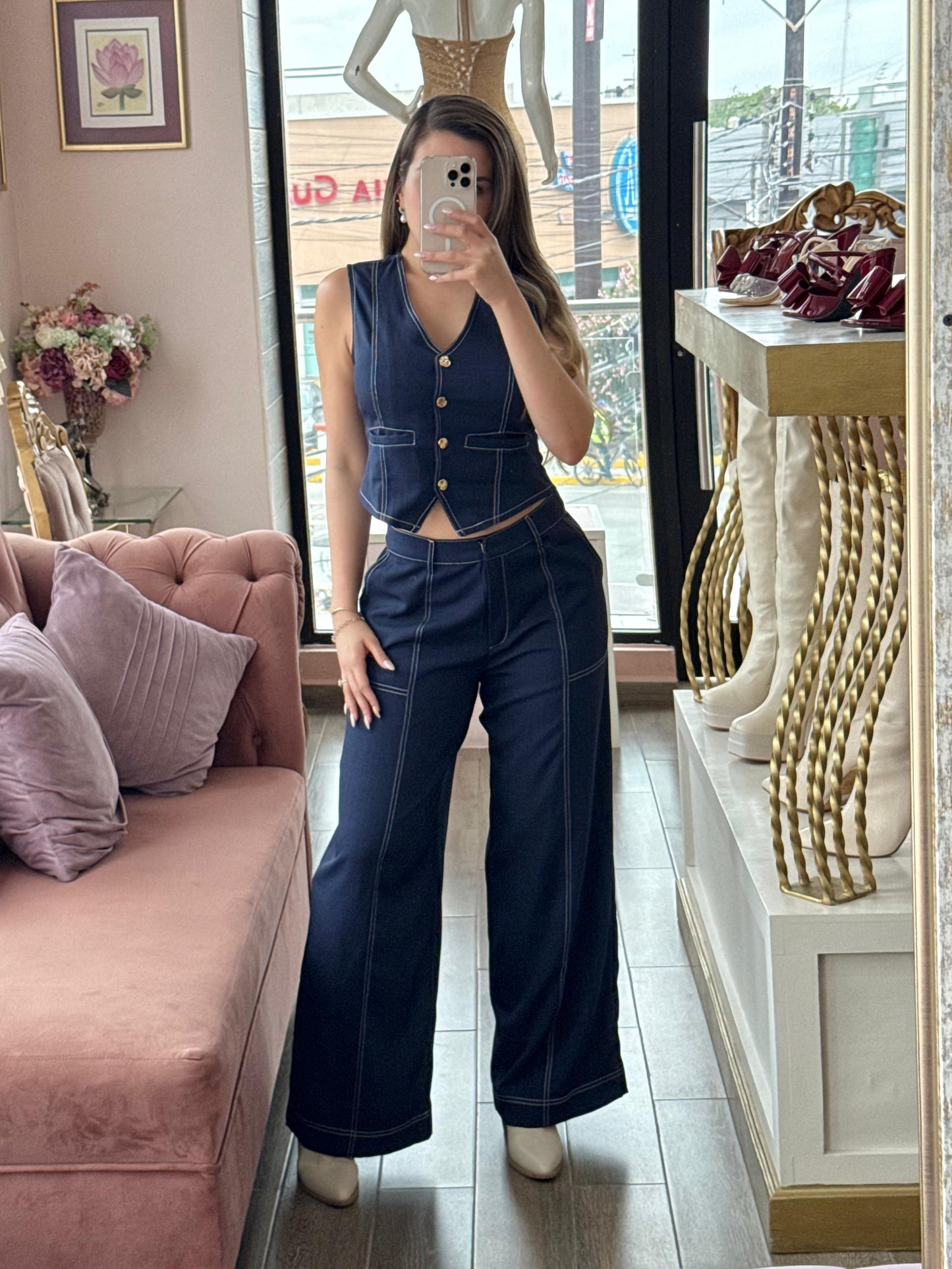 Set denim de chaleco y pantalón