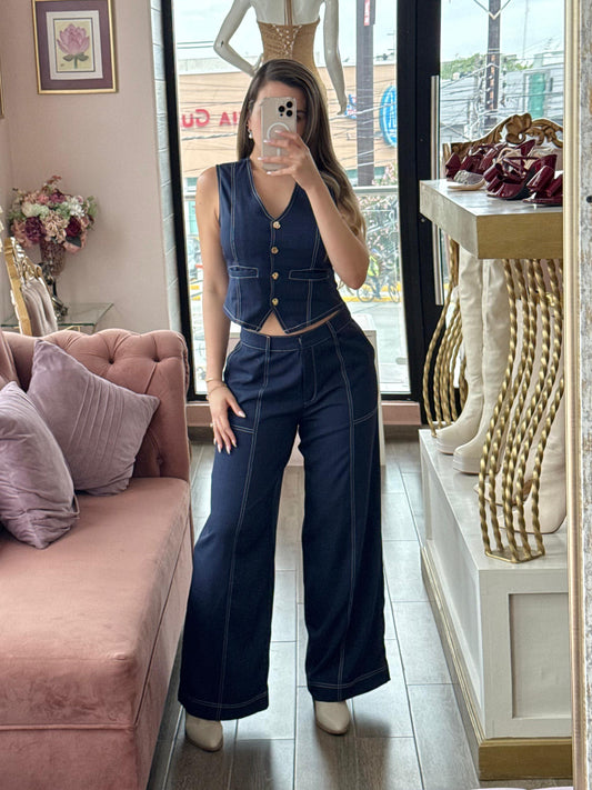 Set denim de chaleco y pantalón