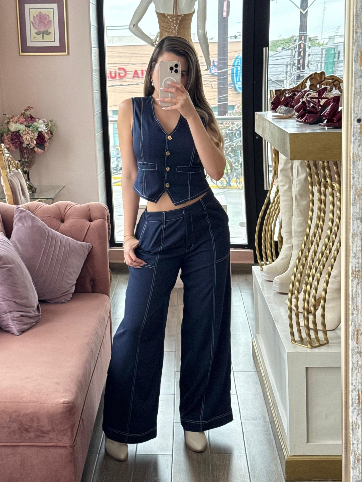 Set denim de chaleco y pantalón