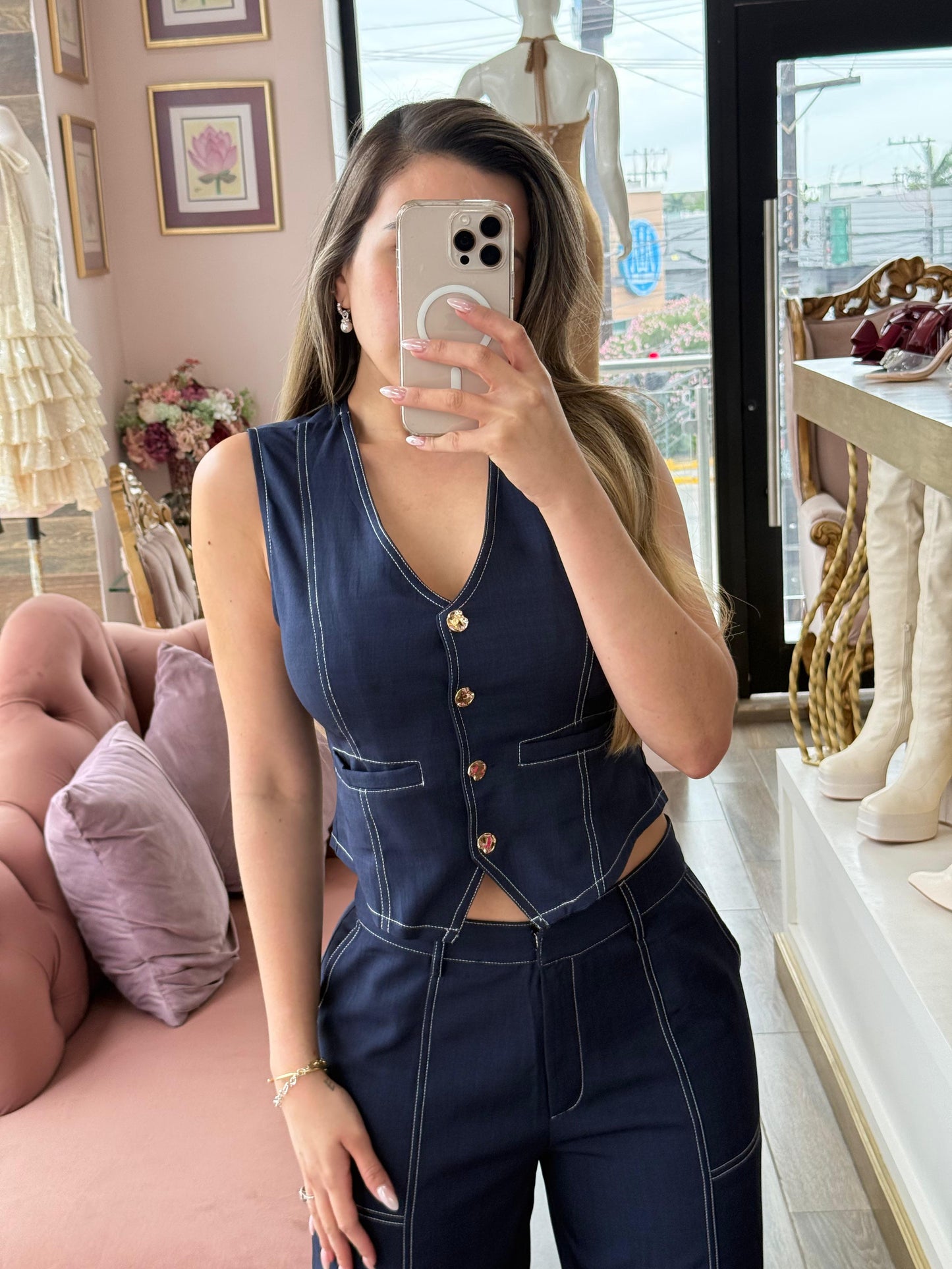 Set denim de chaleco y pantalón